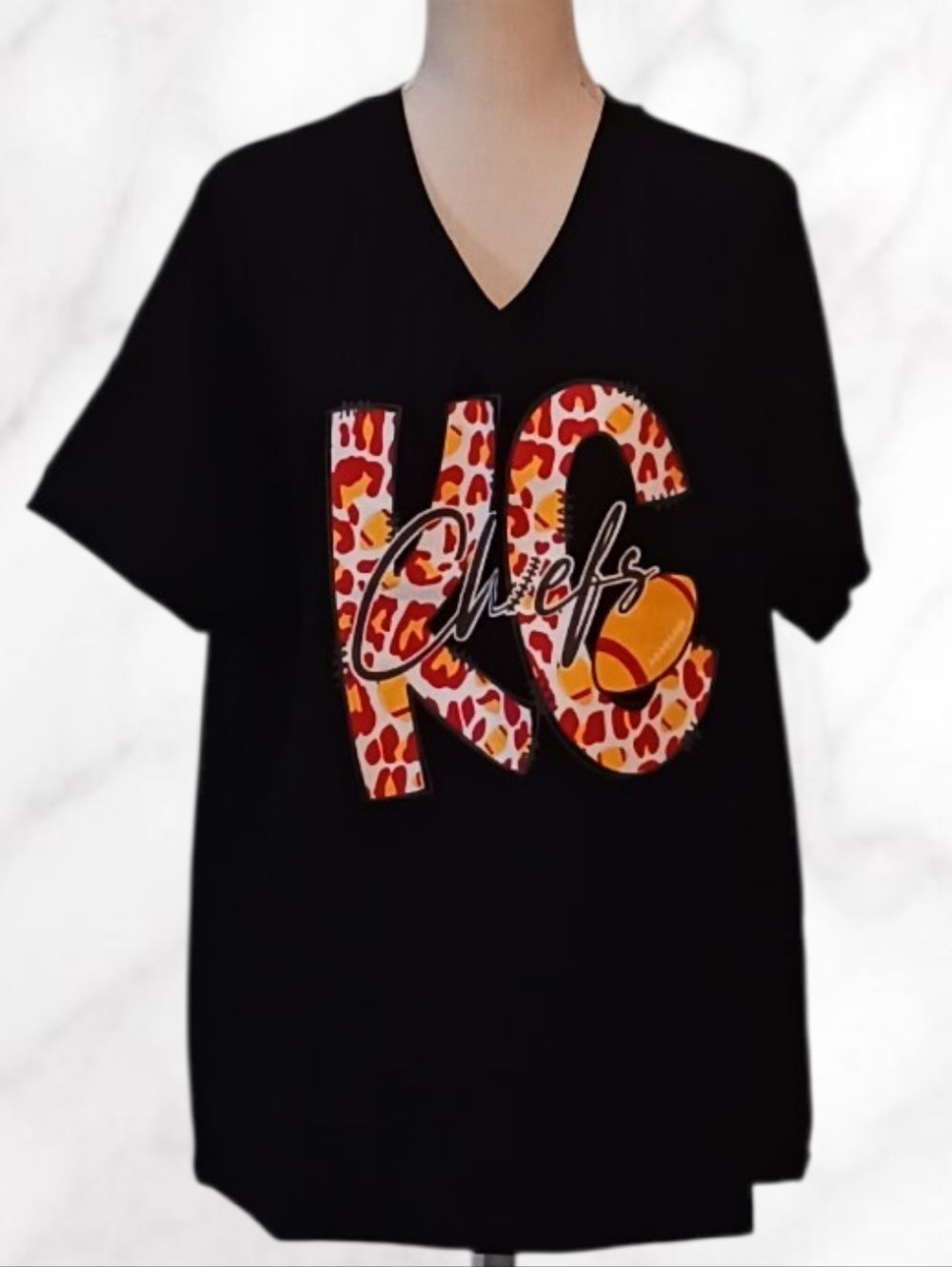 'KC Chiefs' Football Graphic Tee Black With Multi-Graphics - Women's Large